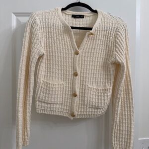 Mango Cream Button-Up Women Sweater